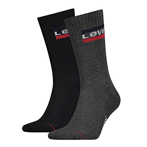 Levi's Męskie skarpety Levis 144ndl Regular Cut Sprtwr Logo 2p, wielokolorowy (Mid Grey/Black 208), 39-42 EU