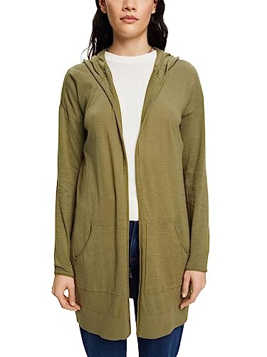edc by ESPRIT Kardigan z dzianiny z czystej bawełny z kapturem, Light Khaki, L