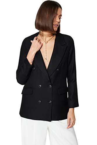 Trendyol Damen Regular Zweireihig Plain Webstoff Blazer Płaszcz damski, czarny, 36