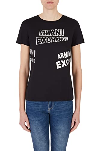 Armani Exchange Damska koszulka z krótkim rękawem, regularny krój, logo back&przód, czarna, ekstra mała, czarny, XS