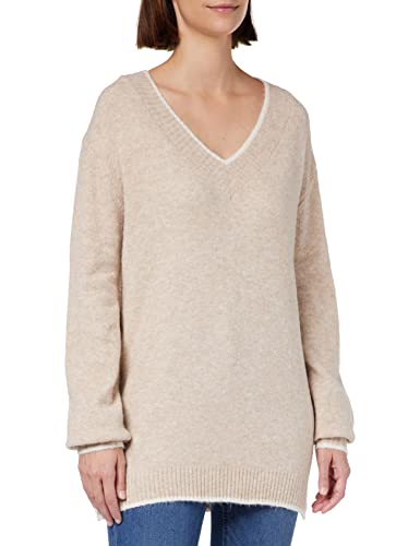 Springfield Damski sweter z dekoltem w serek polo, piaskowy, M, Piasek, M