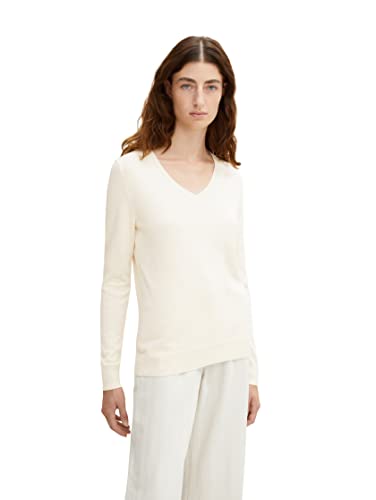TOM TAILOR Damski Sweter Basic z dekoltem w serek 1028764, 27789 - Smooth Light Sand Melange, 3XL
