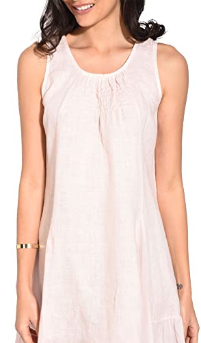 Bonateks damska sukienka tunika 100% lniana wyprodukowana we Włoszech, okrągły dekolt i składana tunika z przodu, biała, rozmiar: M, biały, M