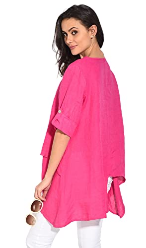 Sukienka damska 100% lniana Made in Italy, długa sukienka z okrągłym dekoltem, z przodu z krótkim rękawem, deserowa, rozmiar: M, Pustynia, M