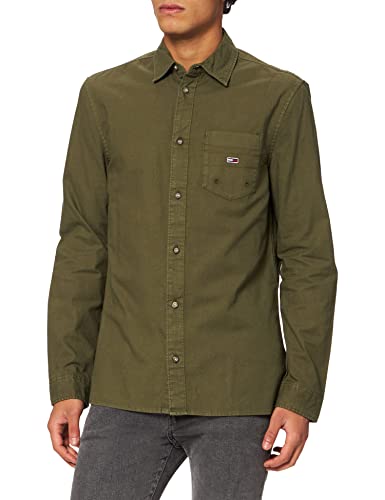 Tommy Jeans TJM bawełniana koszula męska, Ciemny oliwkowy, S