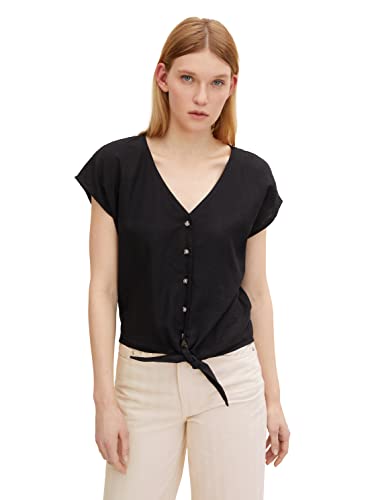 TOM TAILOR Denim Damski Bluzka z węzłem 1032240, 14482 - Deep Black, XXL