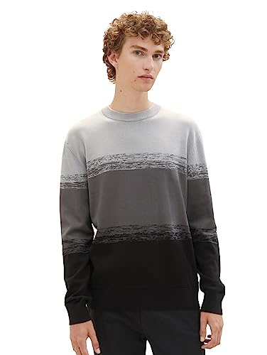TOM TAILOR Denim sweter męski, 32772 - Black Grey Gradient Stripe, M