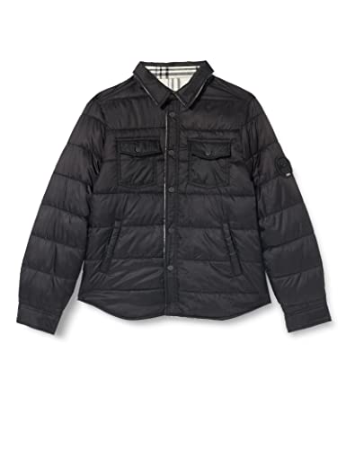 IKKS JUNIOR Chłopcy dwustronna kurtka puchowa, Czarny / w kratkę w kolorze kości słoniowej, 8 Lat