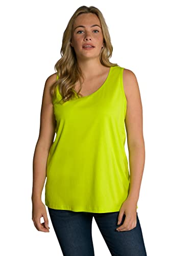 Ulla Popken Damski top, dekolt w serek, klasyczny, czysta bawełna T-shirt, Acid Lime Pop, 42