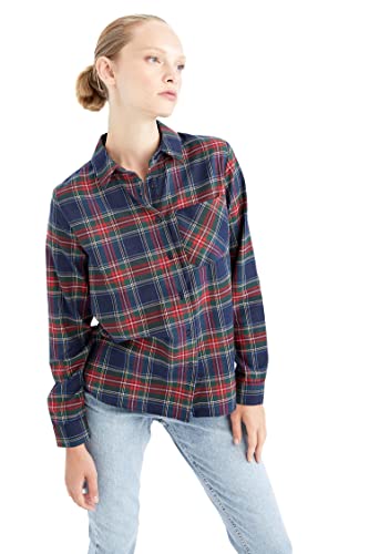 DeFacto Damska bluzka z długim rękawem koszula z guzikami do odzieży rekreacyjnej (granatowa, L), grantowy, L