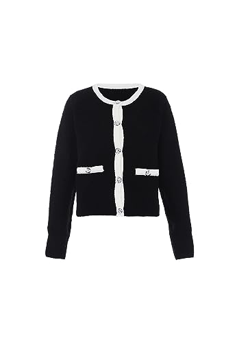 faina Damski jednorzędowy, modny kardigan z dzianiny w kontrastowym kolorze CZARNYM rozmiar XL/XXL, czarny, XL