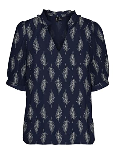 VERO MODA Women's VMSARA 2/4 V-Neck WVN BTQ Top, Navy Blazer/AOP:SARA, S, Granatowy blezer/Aop: sara, S