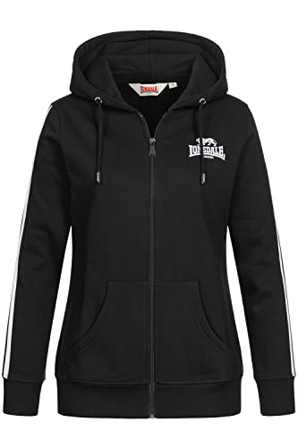 Lonsdale Damska bluza z kapturem XL WindyGates | bluza z kapturem damska z kapturem, damska bluza z zamkiem błyskawicznym – dopasowany krój, czarny/biały, XL