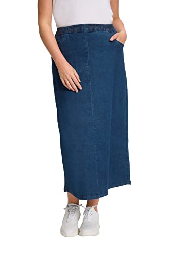 Ulla Popken Langer Denim Rock Spódnica damska, Ciemny niebieski, 58-60
