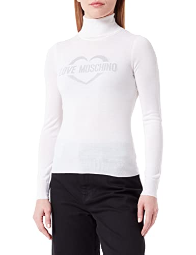 Love Moschino Damski sweter Slim Fit Turtleneck with Heart Jacquard Intarsia Pulower Sweater, optical white, 44
