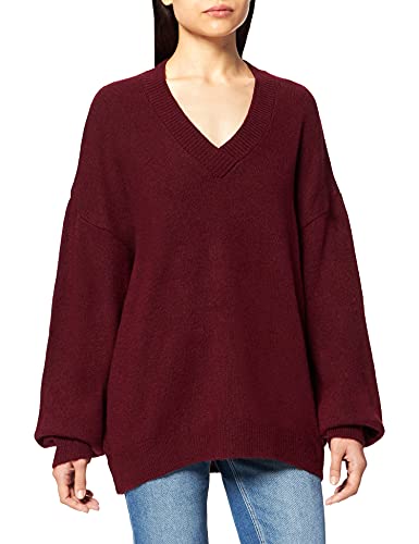 NA-KD V-Neck dzianinowany sweter damski, Bordowy, 3XL