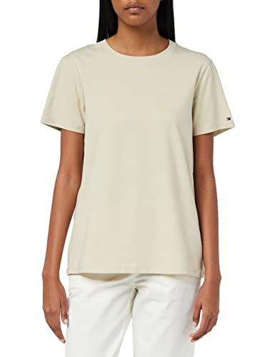 Tommy Hilfiger Damska koszulka z krótkim rękawem 1985 okrągły dekolt, Lekkie drzewo sandałowe, L