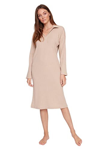 Trendyol Damska koszula midi regularna sukienka, camel, L, Wielbłądzi, L