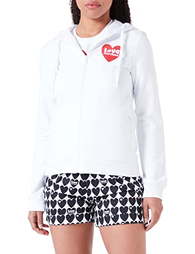 Love Moschino Damska bluza z kapturem, zapinana na zamek błyskawiczny, Optical White, 48, optical white