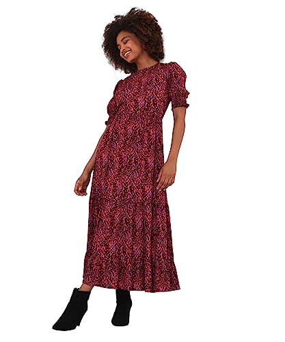 Joe Browns Damska sukienka midi z żywym nadrukiem zwierzęcym z bufiastymi rękawami, różowa, 14, różowy, 40