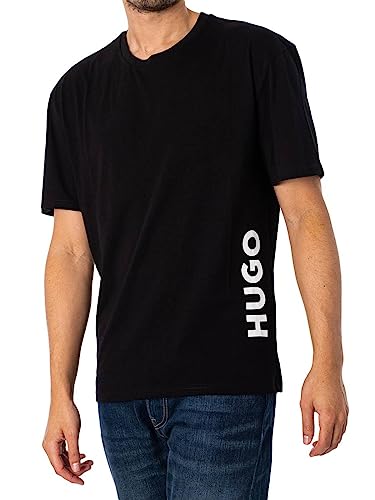 HUGO Koszulka męska RN Relaxed-Fit z bawełny organicznej z pionowym logo, czarny 2, L
