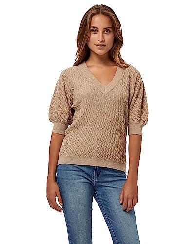 Peppercorn Damska koszulka Rosalia z bufiastymi rękawami, ciepły piasek melanż, L, Ciepły piaskowy melanż, L