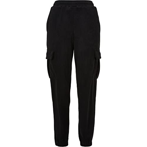 Urban Classics Damskie spodnie dresowe z wysokim stanem, Velvet Rib Cargo Sweat Pants, czarny, M