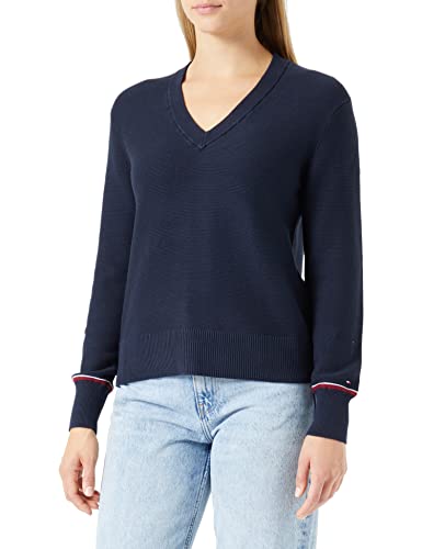Tommy Hilfiger Sweter damski Global STP V-NK, Desert Sky, XL