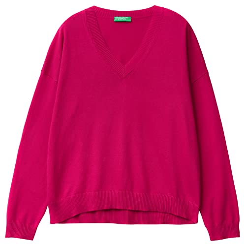 United Colors of Benetton Damska koszulka z dekoltem w serek, M/L, 103cd400y, sweter, czerwona 143, L, czerwony 143, L