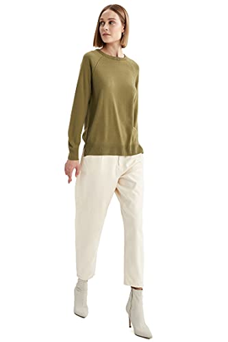 DeFacto Sweter normalny krój dla kobiet - sweter z golfem na topy damski (zielony, S), zielony, S