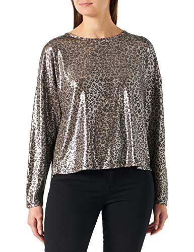ONLY Women's ONLELIN 3/4 Shine TOP JRS T-Shirt, Black/AOP: Silver Leo, XL