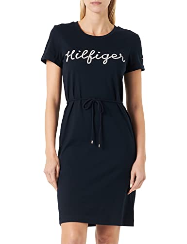 Tommy Hilfiger Damska koszulka z regularnym nadrukiem sznurkowym z bufiastym nadrukiem DRS S, Pustynne niebo, XS