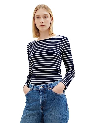 Damska koszula z długimi rękawami w paski TOM TAILOR, 32397-Pasek w kolorze granatowo-białym, XL