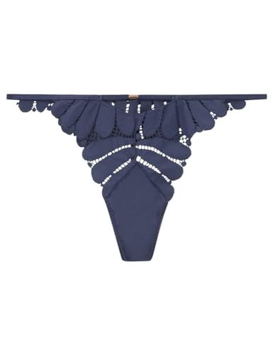 Women'secret Stringi Pasek Haft Koronka Niebieski Średni, Średni niebieski, M