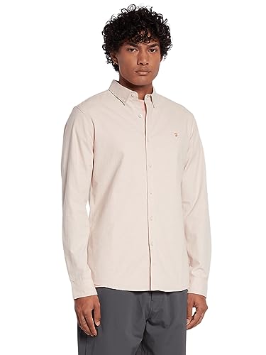 Farah - Męska koszula bawełniana, Steen Slim Fit, szczotkowana bawełna organiczna koszula na co dzień, średni różowy, M, różowy (Mid Pink), M