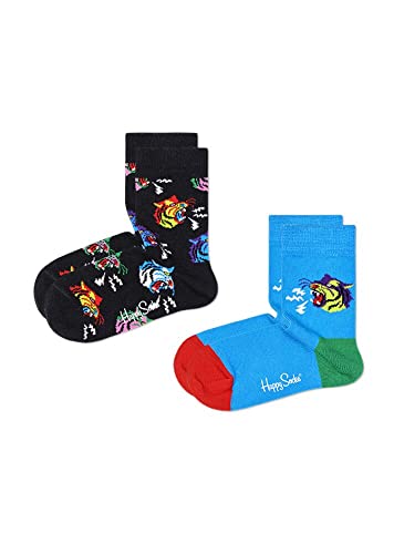 Happy Socks 2-Pack Kids Tiger Sock, kolorowe i zabawne, skarpety dla dzieci, wielokolorowe (0-12 miesiące)