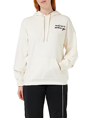 Armani Exchange Damska bluza z kapturem w paski z kontrastowym logo, bluza z kapturem, biały, L