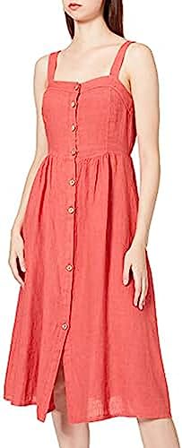 Bonateks Damska sukienka w paski z zapięciem na guziki, luźna sukienka, czerwona (Delave Red, 36 EU, czerwony, 36