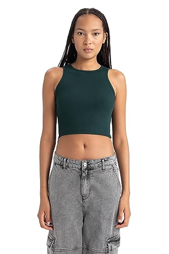 DeFacto Damski top typu crop top, sportowy top damski, modny top damski, sportowy styl, wszechstronne łączenie, zielony, M