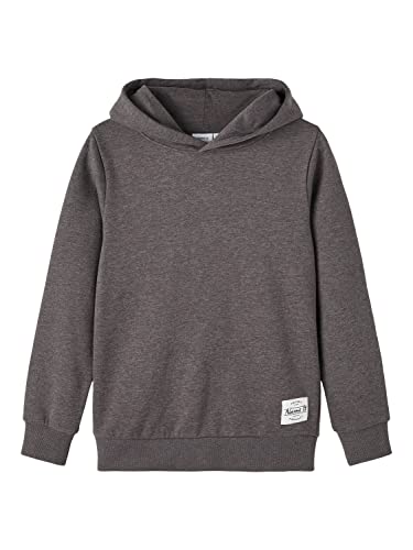 NAME IT Chłopięca bluza z kapturem Nkmtemmo Ls Sweat Wh Bru Noos, ciemnoszary melanż, 116