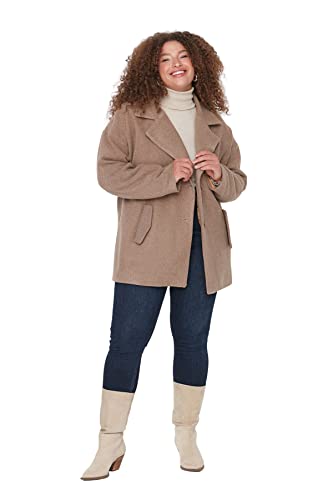 Trendyol Damski plus size oversize dwurzędowy kołnierz z klapą tkany płaszcz plus size, Norka, 68 duże rozmiary