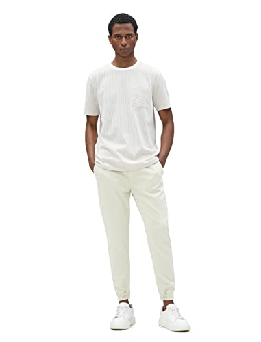 Koton Męski Basic T-Shirt Crew Neck Short Sleeve Pocket Detailed, Beżowy pasek (0s5), M