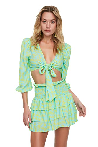 Trendyol Women's kwiatowy wzór Gipeli Sub-Top-Team Skirt Set, Multi Color, 36