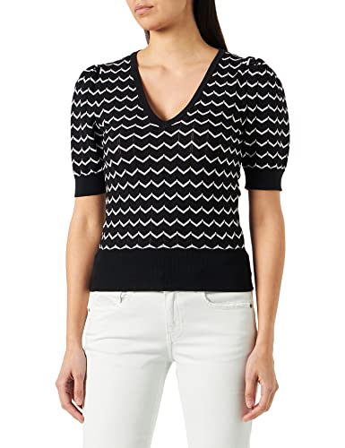 Morgan damski sweter z krótkim rękawem z nadrukiem szewronu Must Black TM, Czarny/Off White, M
