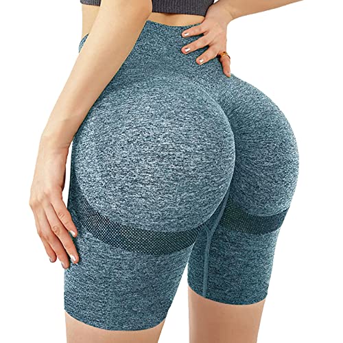 Damskie legginsy sportowe antycellulitowe spodenki do jogi z wysoką talią kolarskie Scrunch Butt spodenki do jogi kryjące Scrunch Butt Jogging Dance Course Gym, b-niebieski, XL
