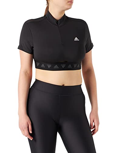 adidas Damska koszulka z zamkiem błyskawicznym Crop, czarna, L