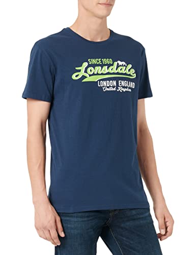 Lonsdale Męski T-shirt Croxton, granatowy/zielony neonowy, M