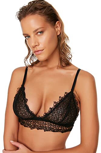 TRENDYOL Damski czarny biustonosz koronkowy, czarny, S