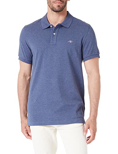 GANT Męska koszulka polo Slim Shield SS Pique, Dark JEANSBLUE Melange, standardowa, Dark Jeansblue melanż, L