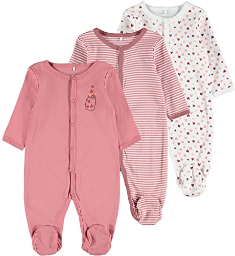 NAME IT Piżama niemowlęca NBFNIGHTSUIT 3-pak dla dziewcząt, bawełna organiczna, Rosa, 80 cm